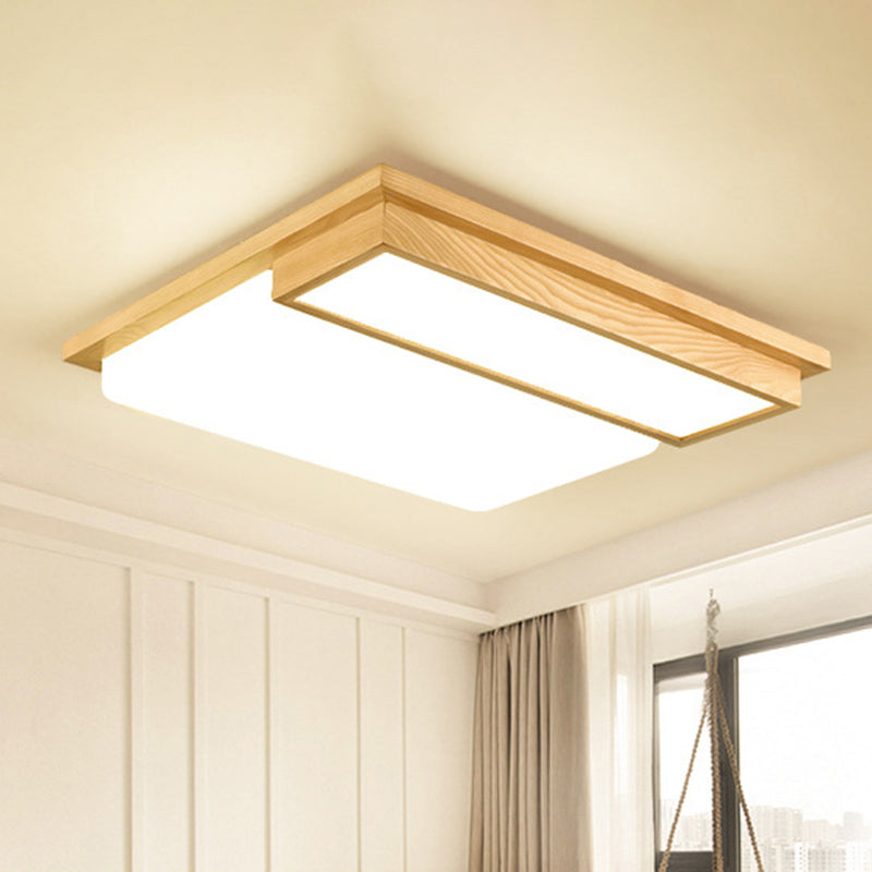 Japanese LED Wood Flush Ceiling Light for Living Room