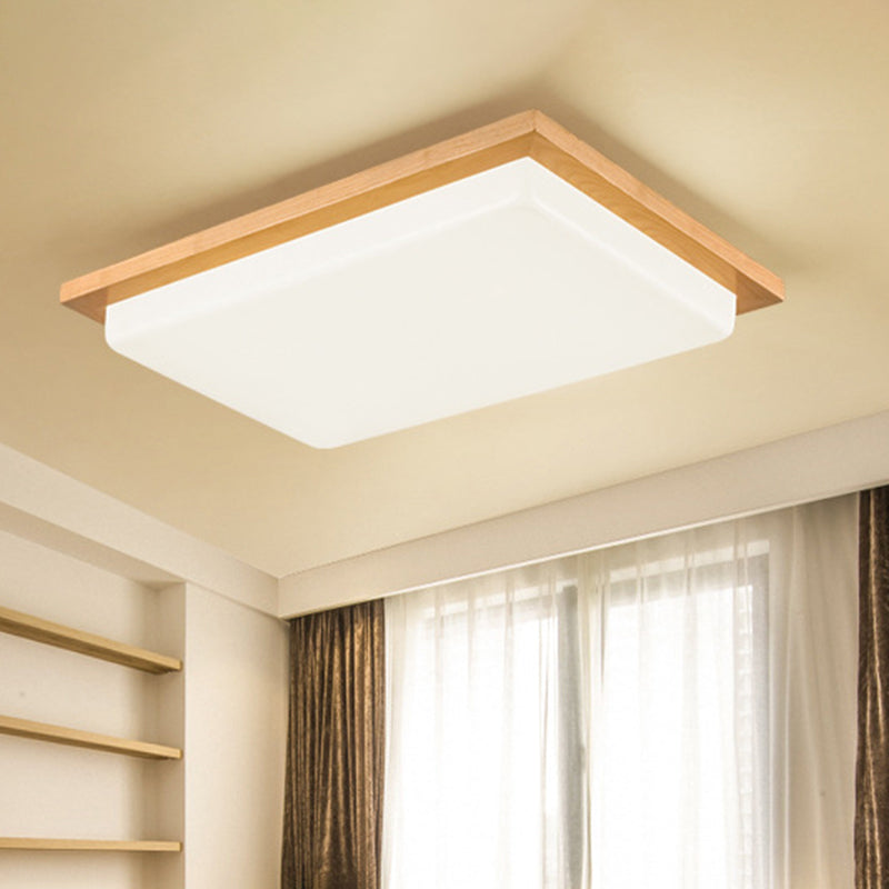 Japanese LED Wood Flush Ceiling Light for Living Room
