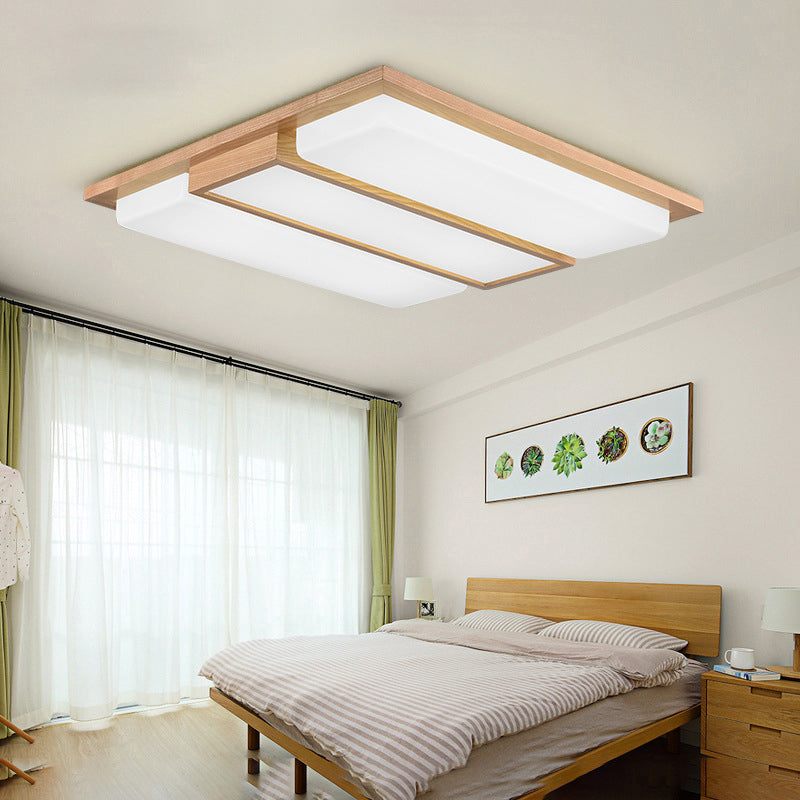 Japanese LED Wood Flush Ceiling Light for Living Room