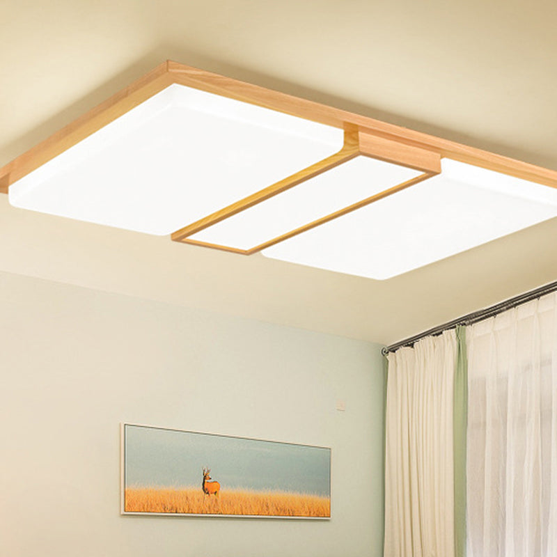Japanese LED Wood Flush Ceiling Light for Living Room