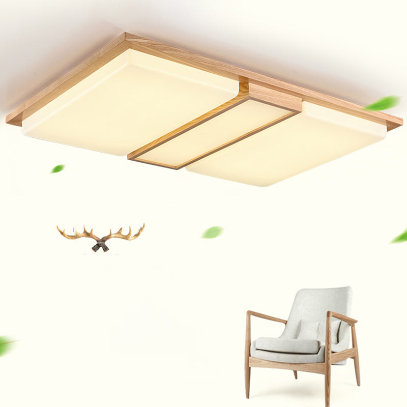 Japanese LED Wood Flush Ceiling Light for Living Room