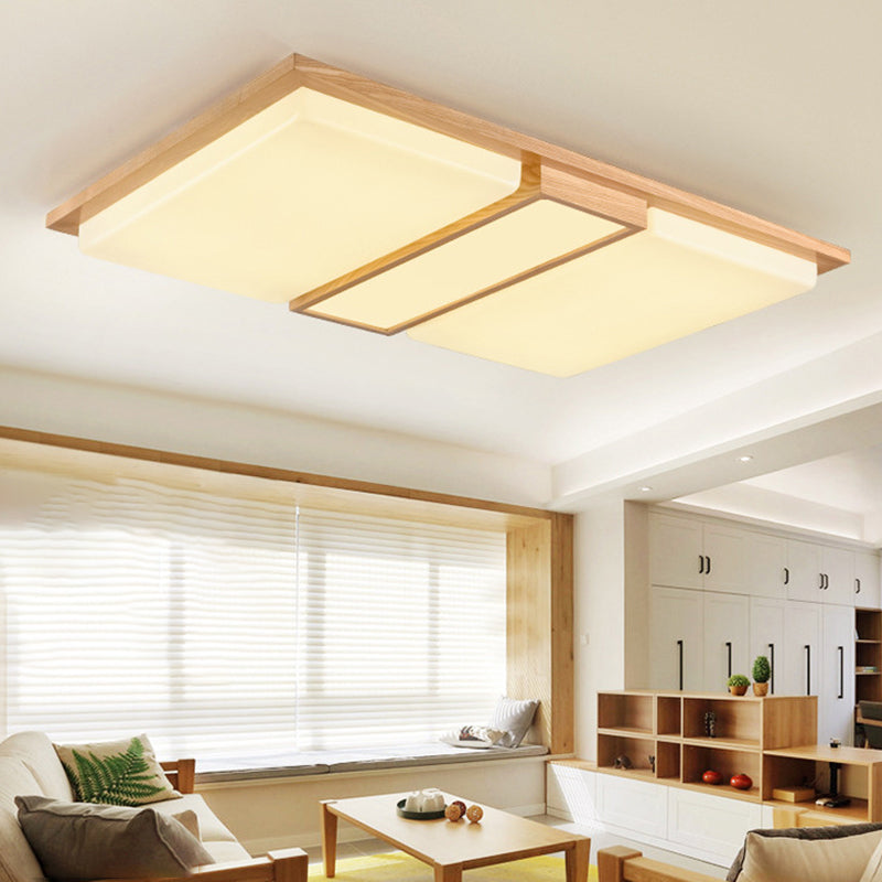 Japanese LED Wood Flush Ceiling Light for Living Room
