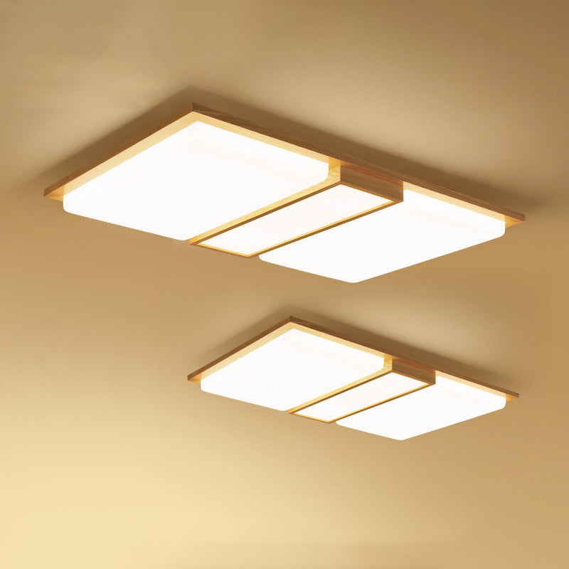 Japanese LED Wood Flush Ceiling Light for Living Room
