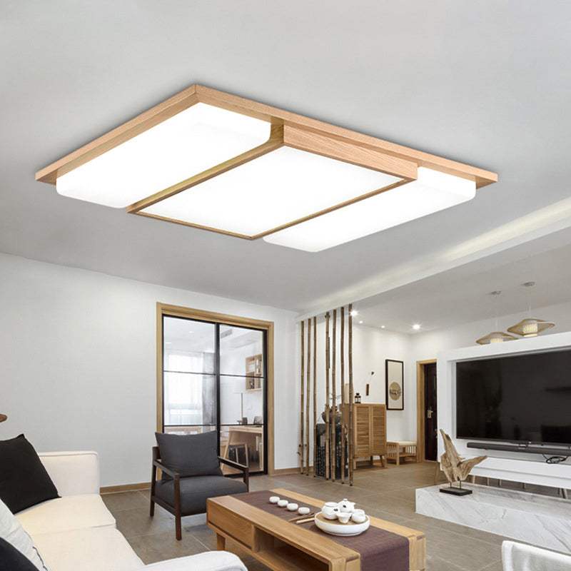 Japanese LED Wood Flush Ceiling Light for Living Room