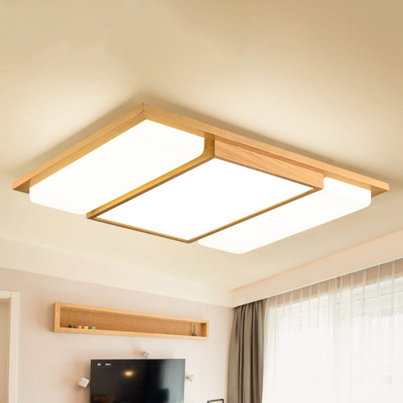 Japanese LED Wood Flush Ceiling Light for Living Room
