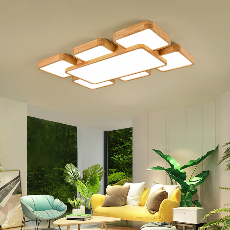 Geometric Minimalist LED Wood Flush Mount for Living Room Lighting