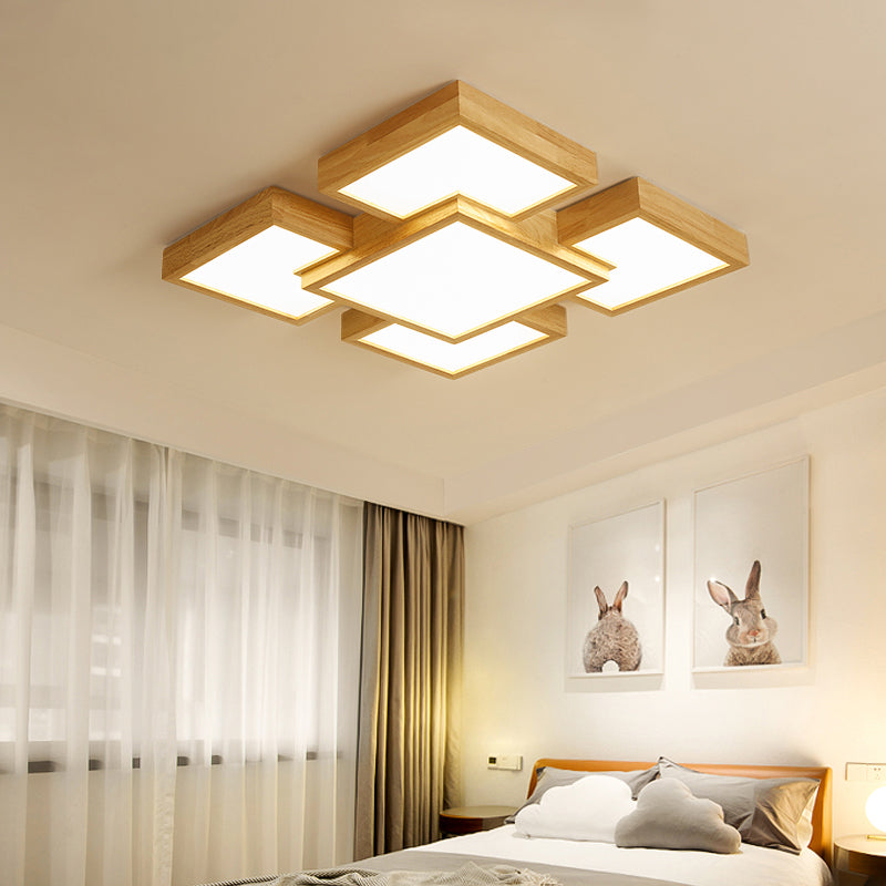 Geometric Minimalist LED Wood Flush Mount for Living Room Lighting