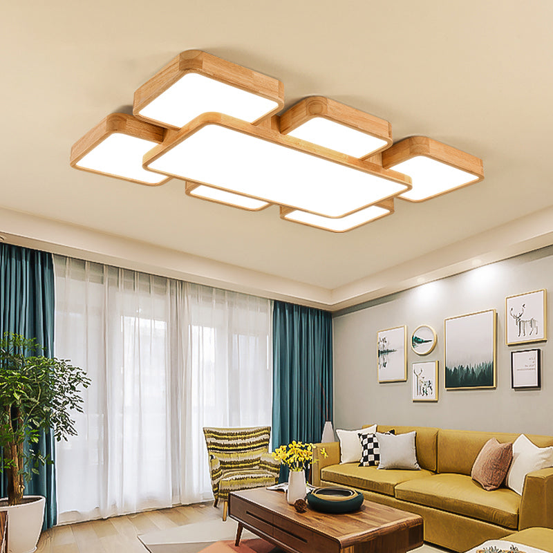 Geometric Minimalist LED Wood Flush Mount for Living Room Lighting