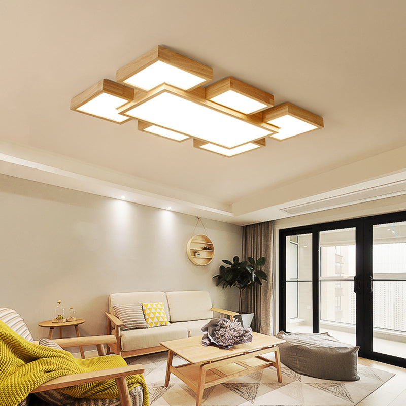 Geometric Minimalist LED Wood Flush Mount for Living Room Lighting