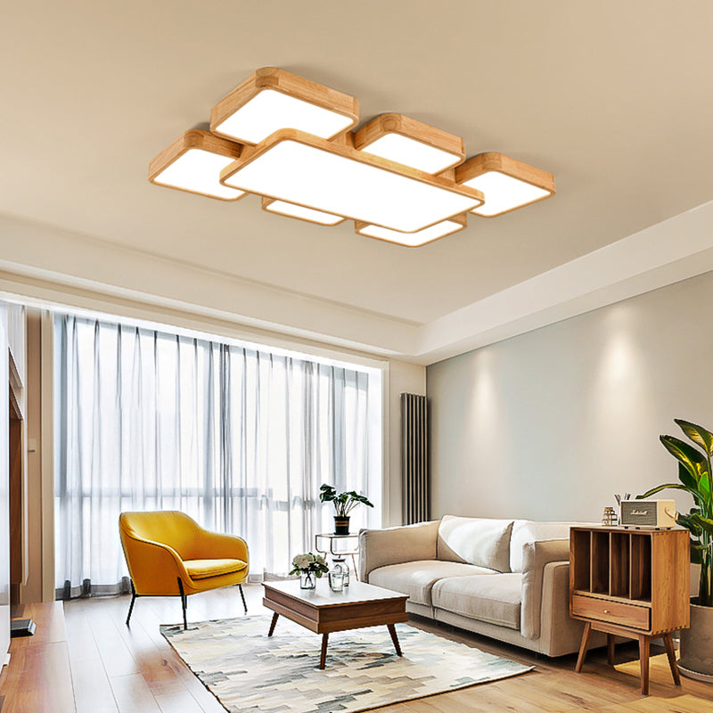Geometric Minimalist LED Wood Flush Mount for Living Room Lighting