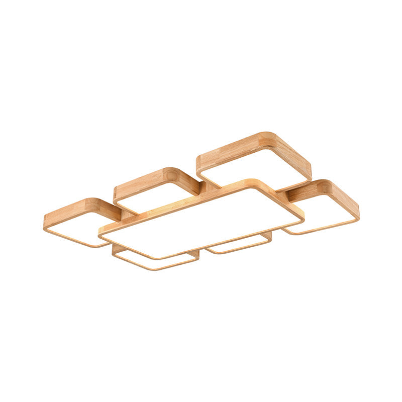 Geometric Minimalist LED Wood Flush Mount for Living Room Lighting