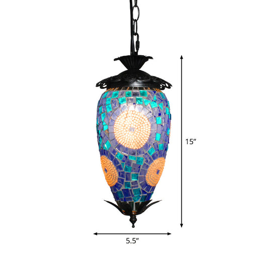 Retro Style Mosaic Stained Glass Hanging Light For Bars - Single-Bulb Ceiling Lighting Blue
