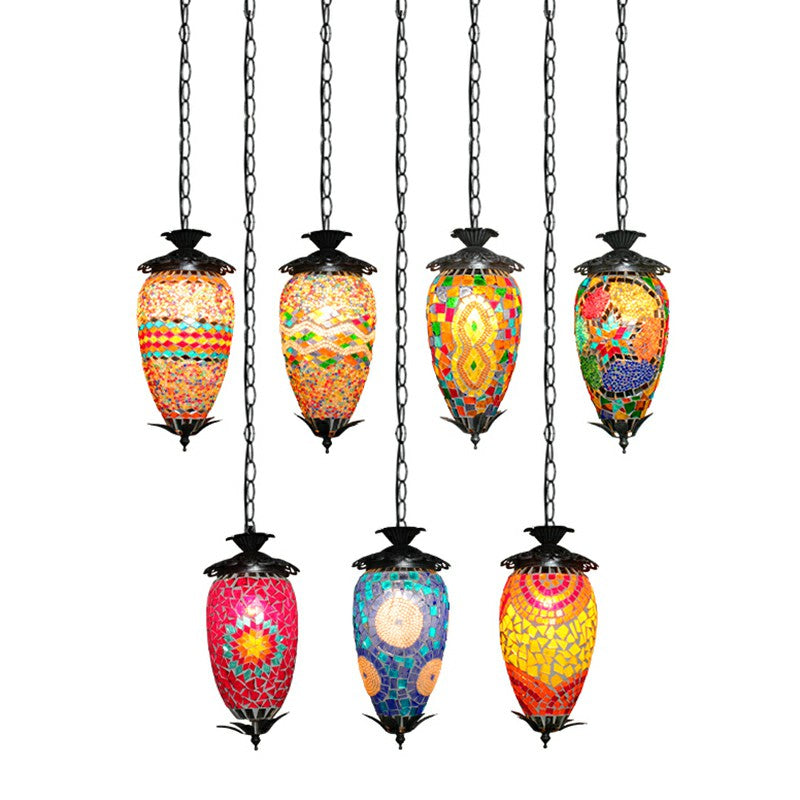 Retro Style Mosaic Stained Glass Hanging Light For Bars - Single-Bulb Ceiling Lighting
