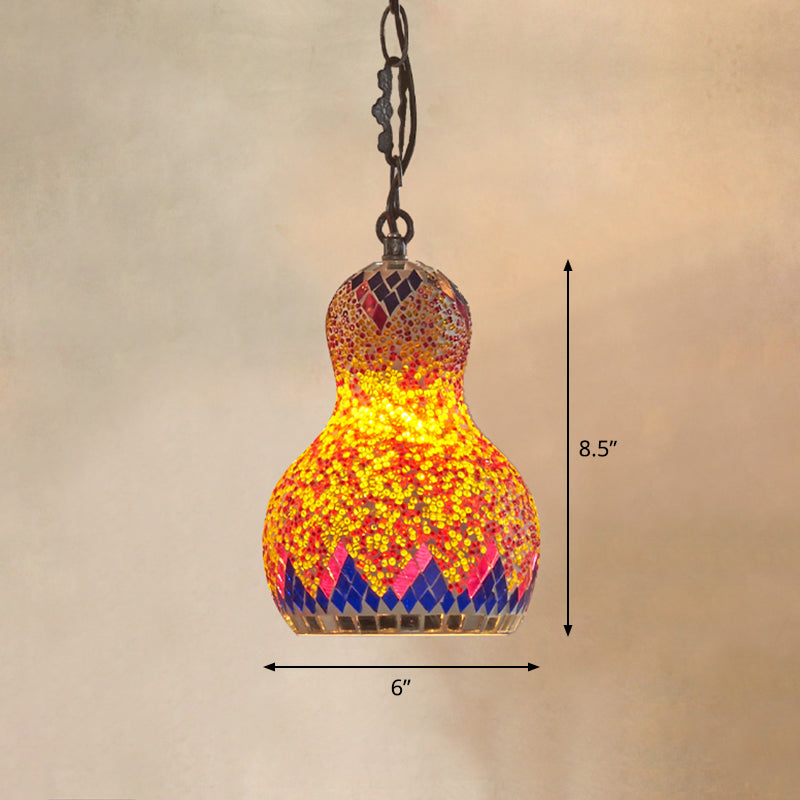 Traditional Stained Glass Pendant Ceiling Light - 1-Light Pear Suspension Lighting For Restaurants