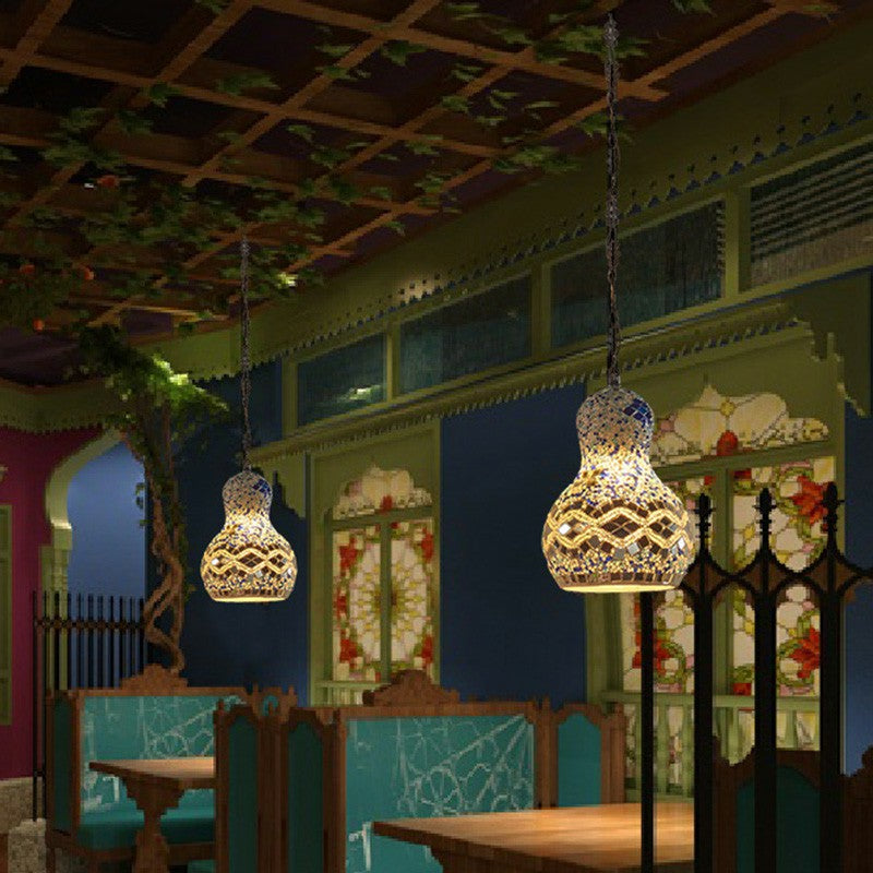 Traditional Stained Glass Pendant Ceiling Light - 1-Light Pear Suspension Lighting For Restaurants