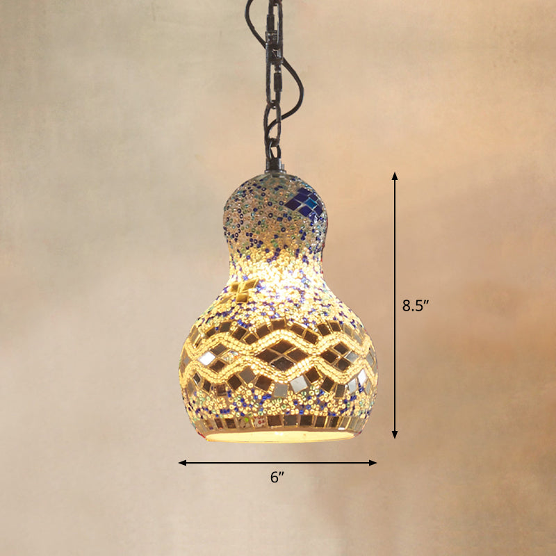 Traditional Stained Glass Pendant Ceiling Light - 1-Light Pear Suspension Lighting For Restaurants