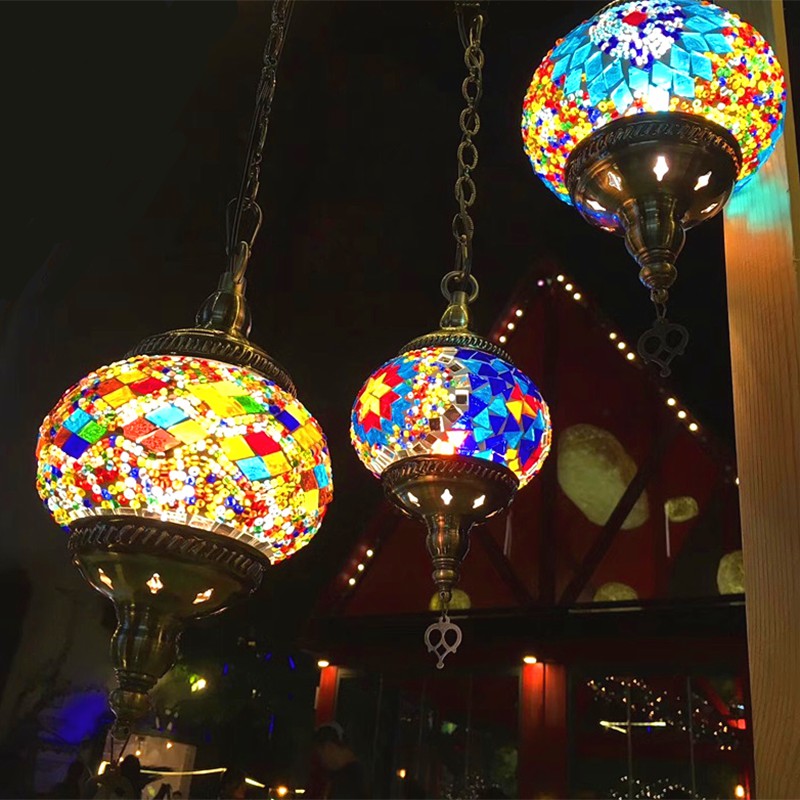 Vintage Stained Glass Pendant Light - Restaurant Suspension Fixture