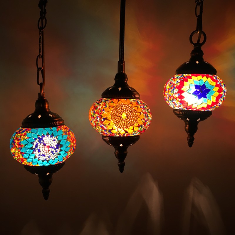 Vintage Stained Glass Pendant Light - Restaurant Suspension Fixture