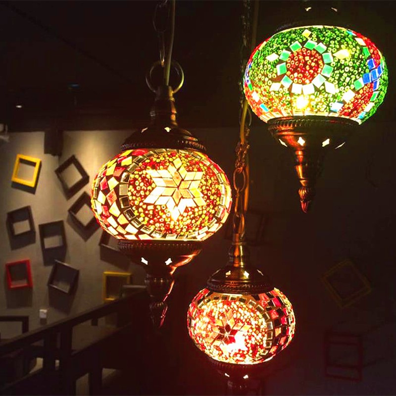 Vintage Stained Glass Pendant Light - Restaurant Suspension Fixture