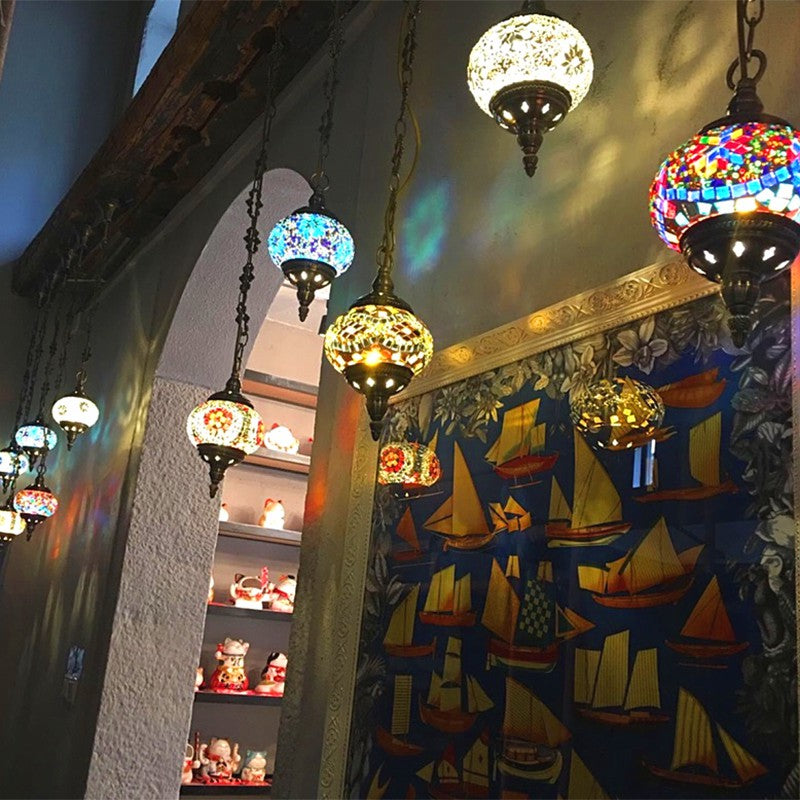 Vintage Stained Glass Pendant Light - Restaurant Suspension Fixture