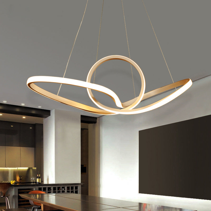 Lustre à LED Twist de style nordique doré pour salon - Suspension en acrylique