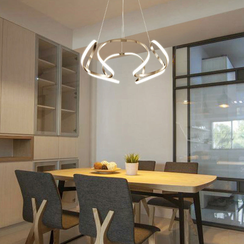 LED Floral Ceiling Chandelier - Modern Metallic Dining Room Light