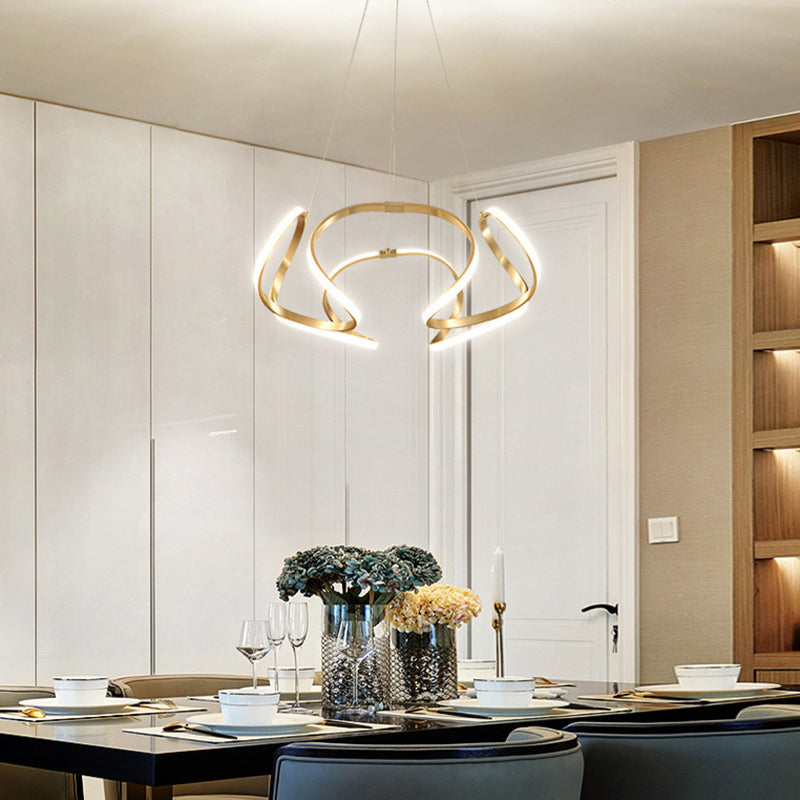 LED Floral Ceiling Chandelier - Modern Metallic Dining Room Light