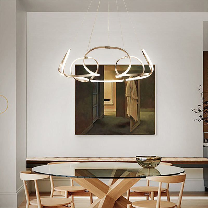LED Floral Ceiling Chandelier - Modern Metallic Dining Room Light
