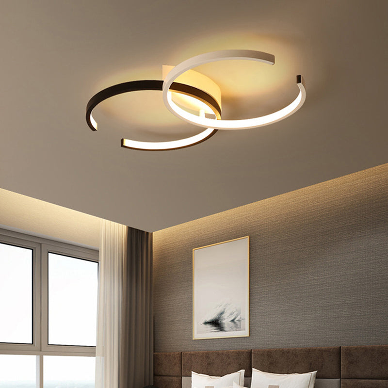Modern Circular LED Flush Mount Acrylic Ceiling Light in Black & White for Bedrooms