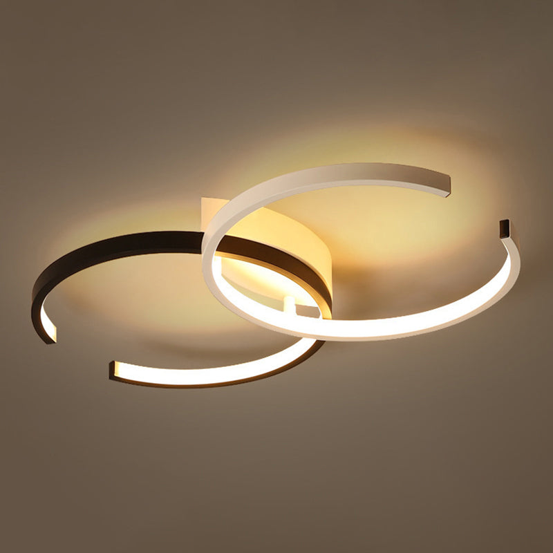 Modern Circular LED Flush Mount Acrylic Ceiling Light in Black & White for Bedrooms