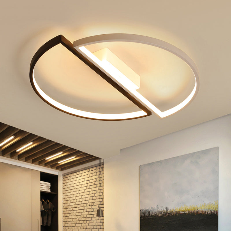 Sleek Acrylic Round Led Flush Mount Ceiling Light In Monochrome Black And White Black-White / 18