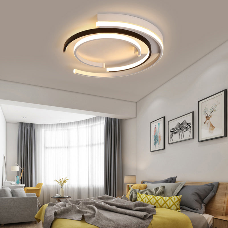 Black and White LED Circular Flush Mount for Modern Acrylic Bedroom Lighting
