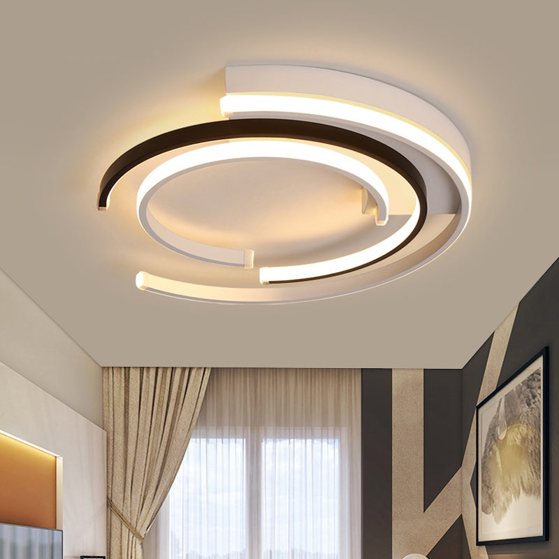Black and White LED Circular Flush Mount for Modern Acrylic Bedroom Lighting
