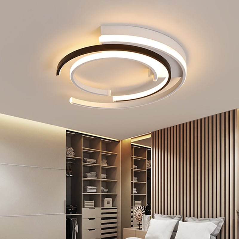 Black and White LED Circular Flush Mount for Modern Acrylic Bedroom Lighting
