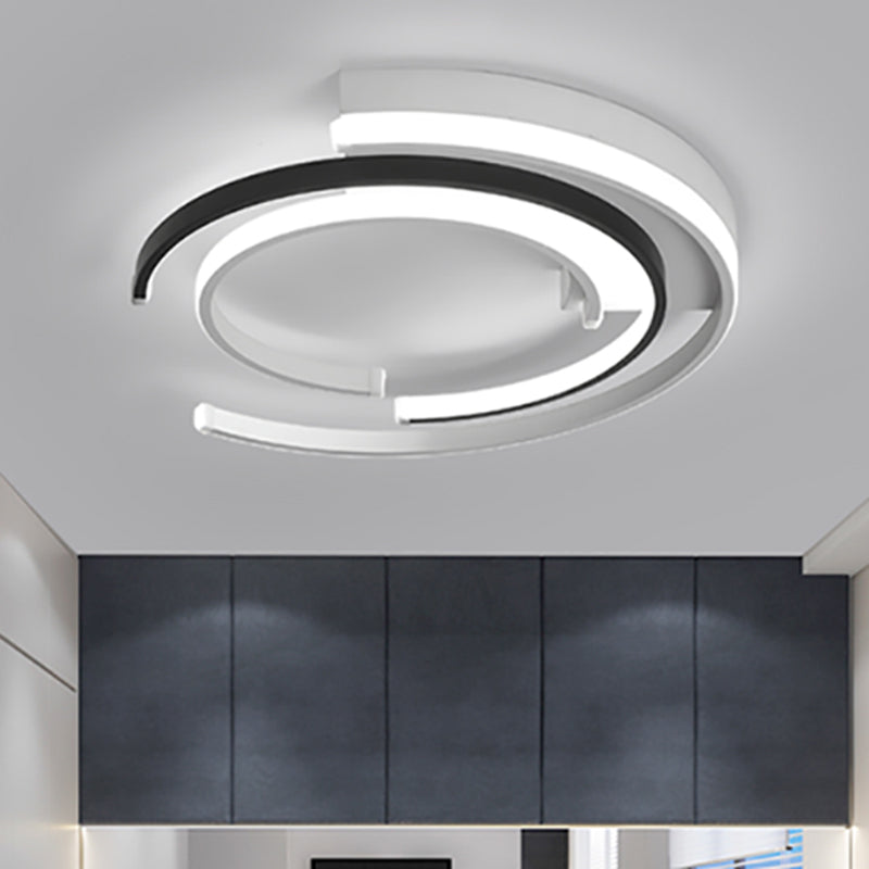 Black and White LED Circular Flush Mount for Modern Acrylic Bedroom Lighting