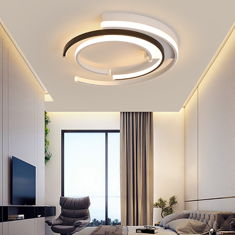Black and White LED Circular Flush Mount for Modern Acrylic Bedroom Lighting