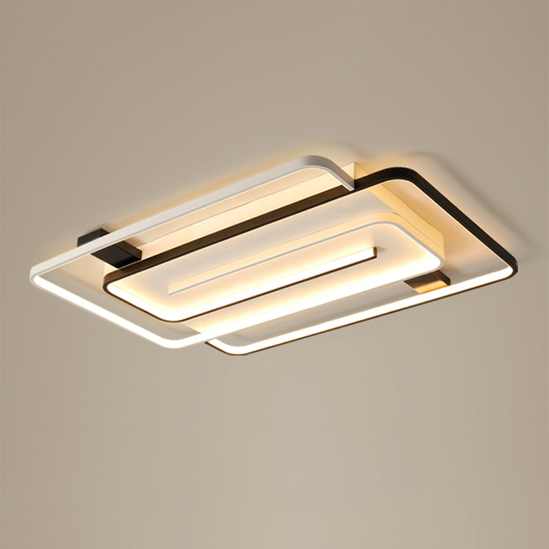 Black and White Acrylic Flush Ceiling Light - Modern Geometric Style with LED Fixture