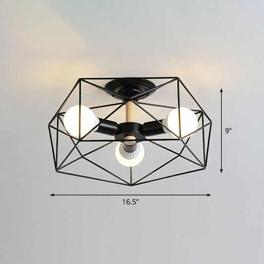 Sleek Industrial Iron Flushmount Ceiling Light: Fan Cage Semi Flush for Living Room