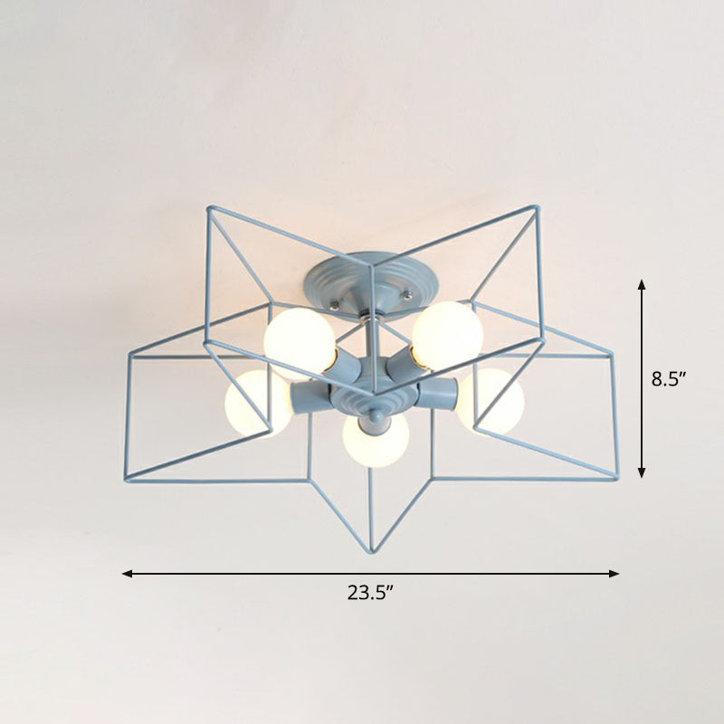 Plafonnier semi-encastré en forme d'étoile de fer à 5 ampoules pour une décoration de salon simple