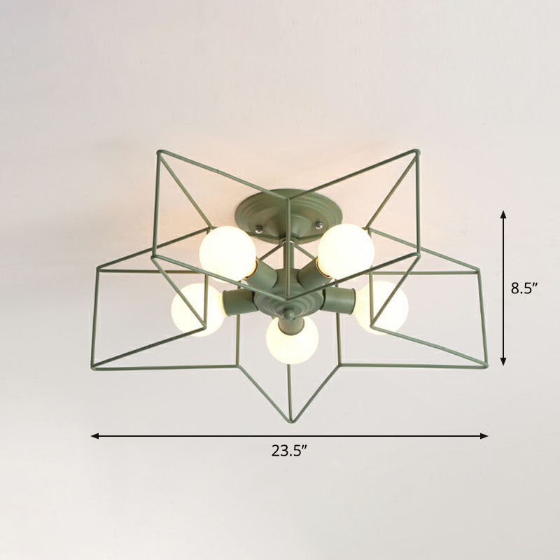 Plafonnier semi-encastré en forme d'étoile de fer à 5 ampoules pour une décoration de salon simple
