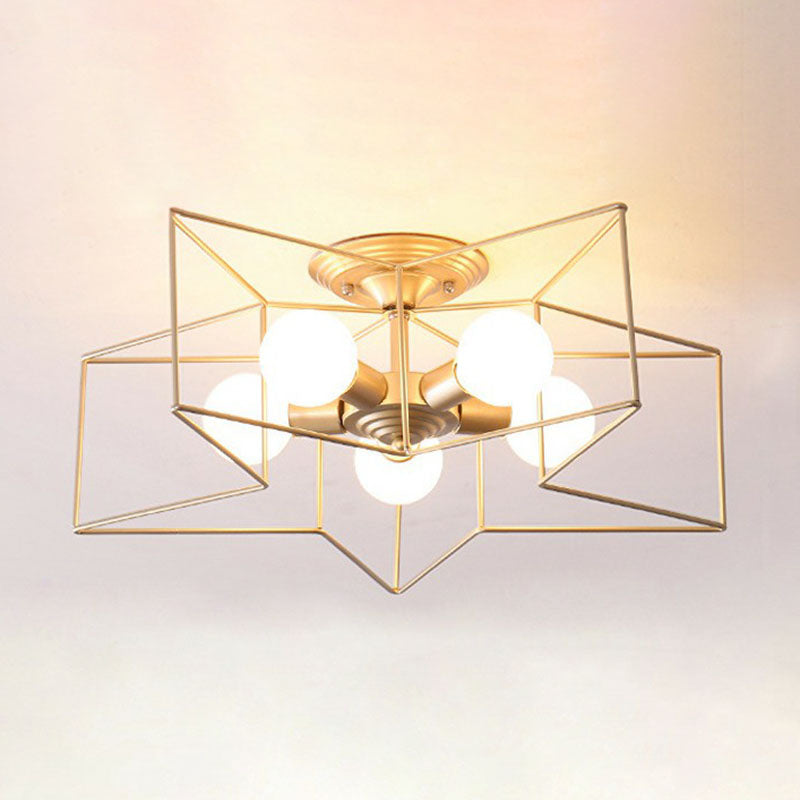 Plafonnier semi-encastré en forme d'étoile de fer à 5 ampoules pour une décoration de salon simple