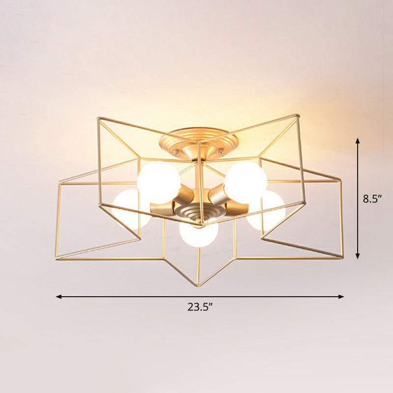 Plafonnier semi-encastré en forme d'étoile de fer à 5 ampoules pour une décoration de salon simple