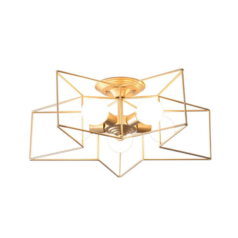 Plafonnier semi-encastré en forme d'étoile de fer à 5 ampoules pour une décoration de salon simple