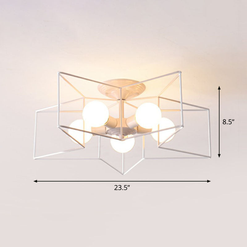 Plafonnier semi-encastré en forme d'étoile de fer à 5 ampoules pour une décoration de salon simple