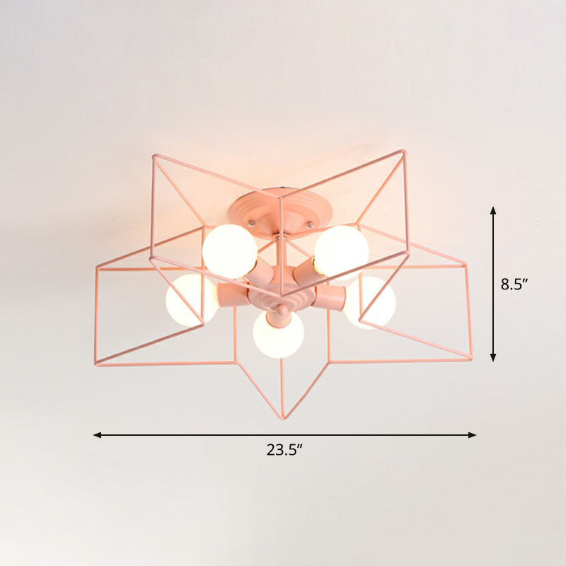 Plafonnier semi-encastré en forme d'étoile de fer à 5 ampoules pour une décoration de salon simple