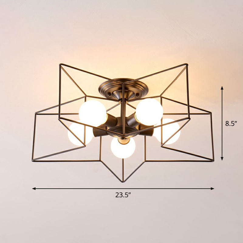 Plafonnier semi-encastré en forme d'étoile de fer à 5 ampoules pour une décoration de salon simple