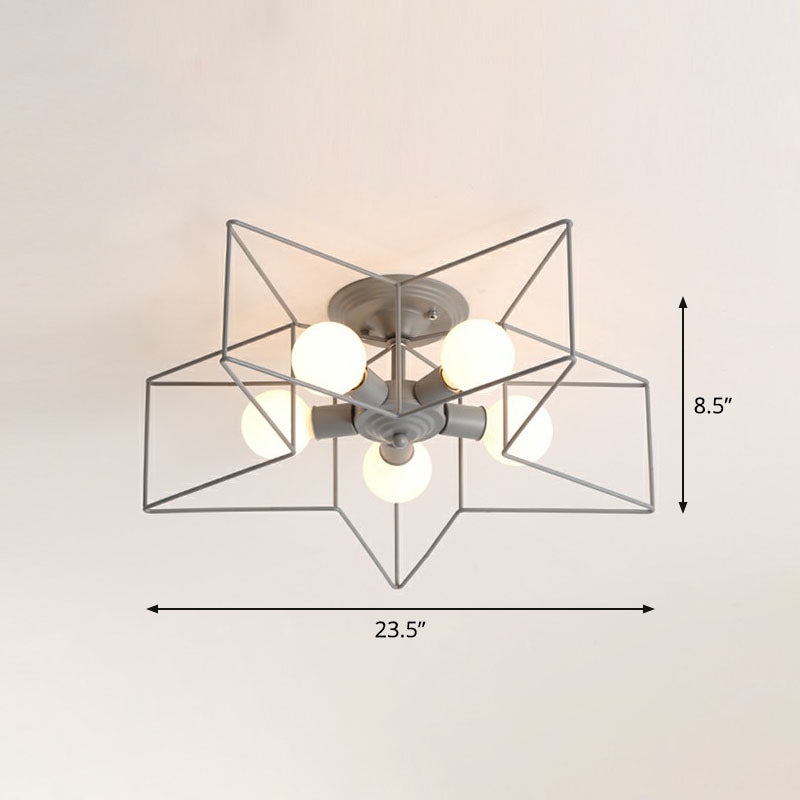 Plafonnier semi-encastré en forme d'étoile de fer à 5 ampoules pour une décoration de salon simple