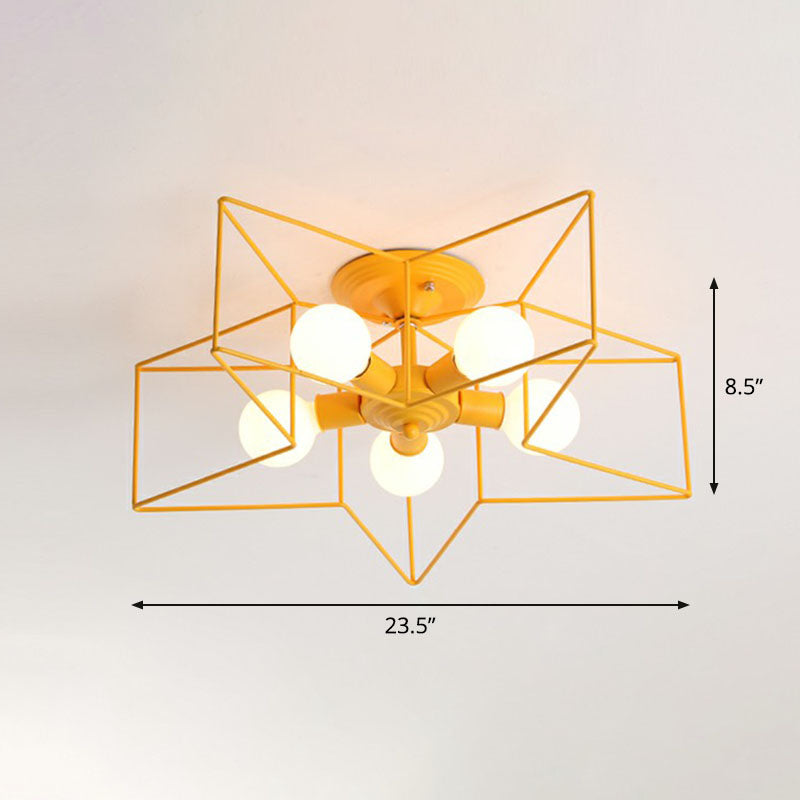 Plafonnier semi-encastré en forme d'étoile de fer à 5 ampoules pour une décoration de salon simple
