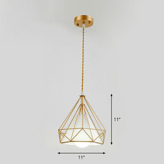 Diamond Cage Iron Pendant Light for Dining Room - Vintage Hanging Fixture