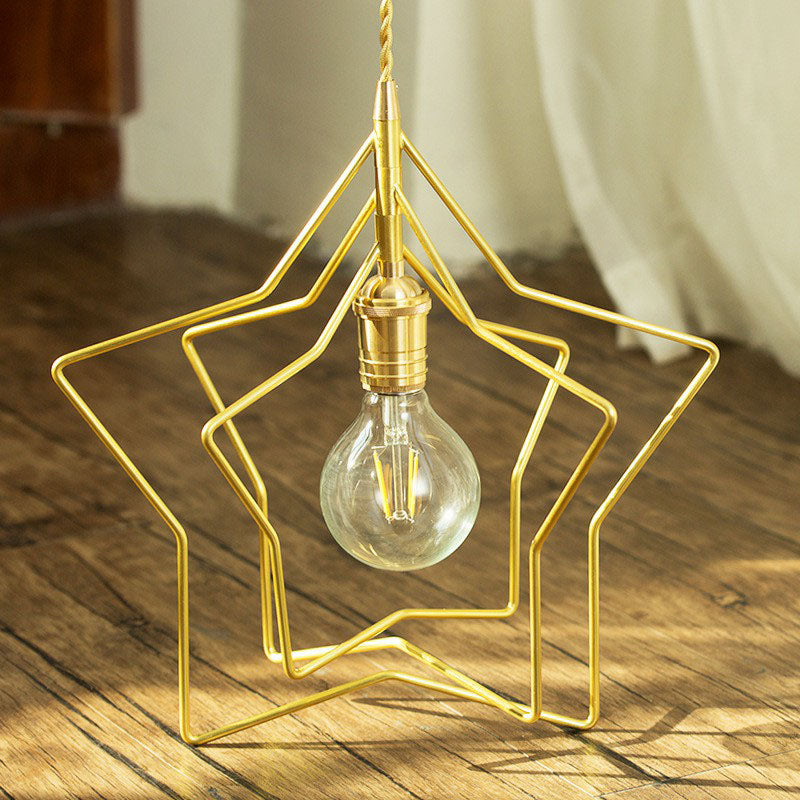 Retro Style Gold Iron Suspension Pendant Ceiling Light - Star Frame Design, Ideal for Restaurants